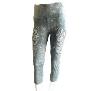 Paris Angel Black high waisted Leggings with Jeweled Wings gray size XL